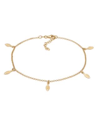 Elli - Bracelet de cheville en argent massif 925 avec pendentif plume - Doré