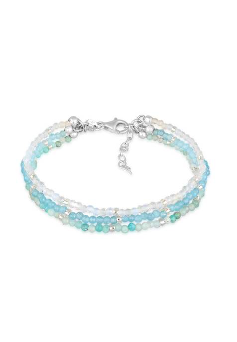 Elli - Bracelet de perles 3 rangs en argent sterling 925 avec pierres de lune et amazonites - Bleu clair - view 1