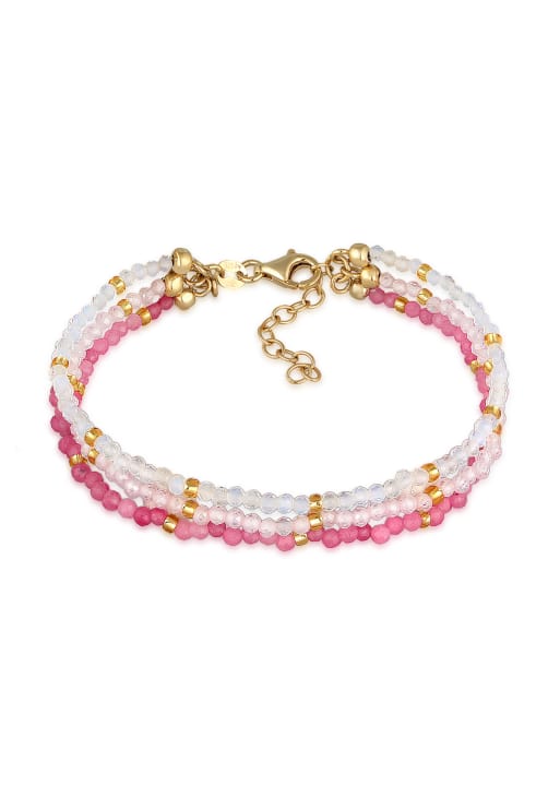 Elli - Bracelet de perles 3 rangs en argent sterling 925 plaqué or avec pierre de lune et quartz - Rose