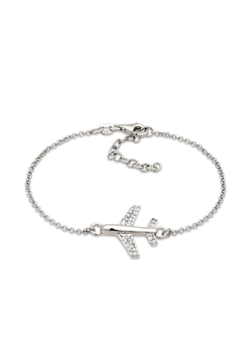 Elli - Bracelet en argent massif avec breloque avion orné de cristaux
