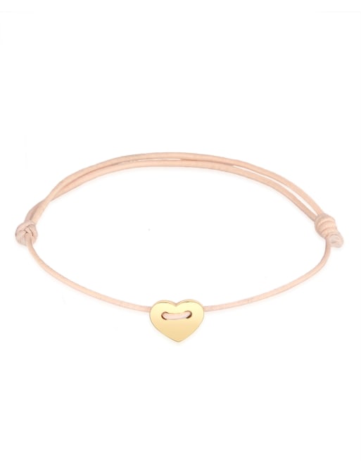 Elli - Bracelet en tissu avec breloque cœur en argent massif 925 plaqué or - Doré