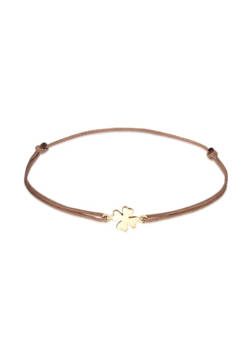 Elli Bracelet ladies cloverleaf pendant luck with nylon in 925 sterling silver gold plated in gold