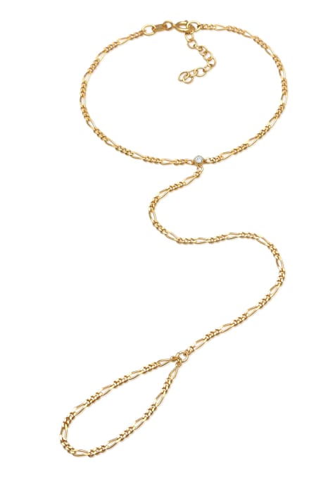 Elli Bracelet ladies hand chain figaro with crystals in 925 sterling silver in gold - view 1