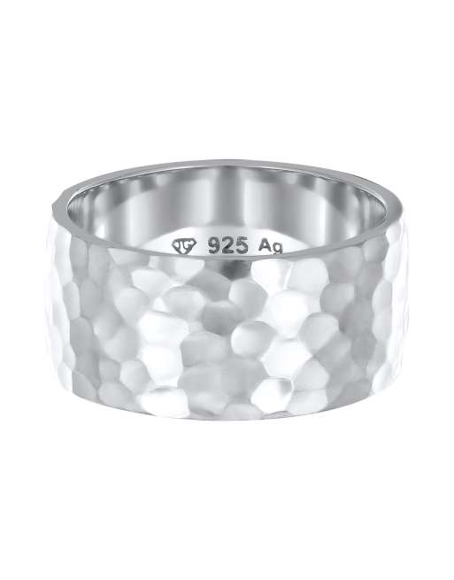 Elli - Brede eenvoudige gehamerde damesring van 925 sterling zilver in zilver