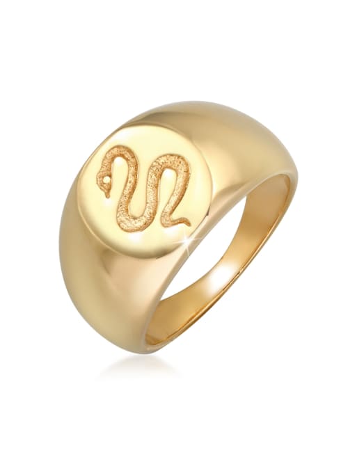 Elli - Brede zegelring van 925 sterling zilver verguld met goud met gegraveerde slang