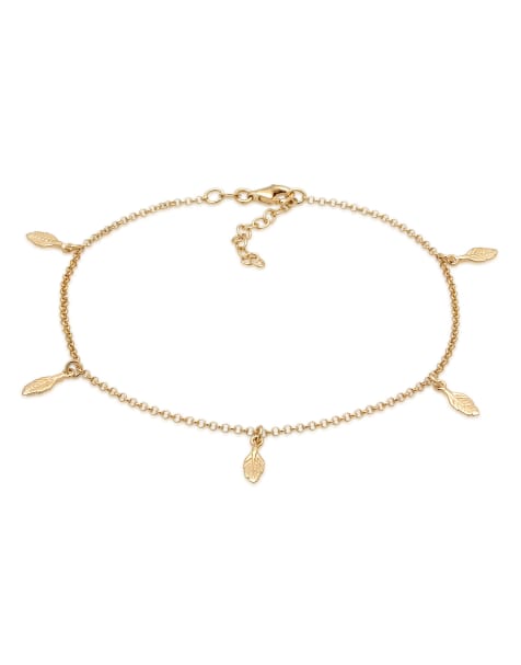 Elli - Cavigliera con pendenti a forma di piuma stile bohémien in argento sterling 925 dorato - view 1