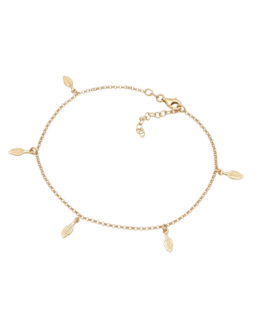 Elli - Cavigliera con pendenti a forma di piuma stile bohémien in argento sterling 925 dorato, 2 di 3