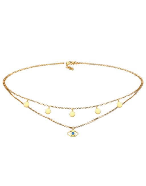Elli – Choker-Damenhalskette aus 925er-Sterlingsilber in Gold mit Böser-Blick-Anhänger mit Kristall-Detail