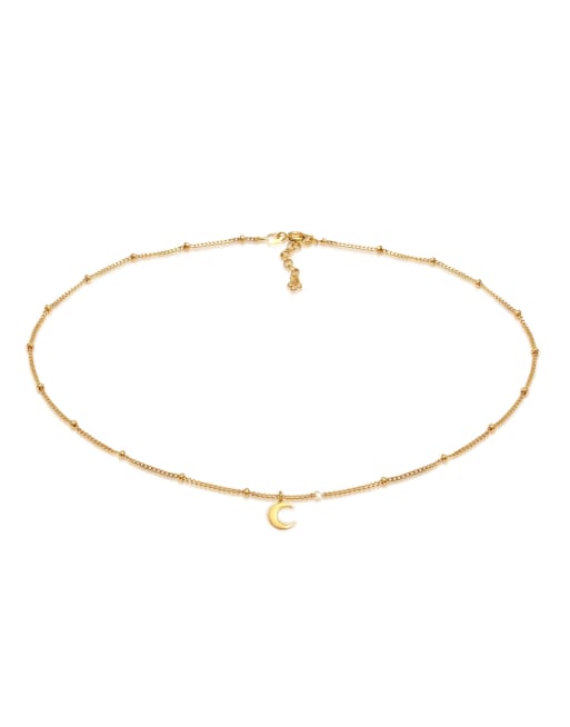 Elli - Choker ketting van 925 sterling zilver met balletjes en halvemaanvormig hangertje in goudkleur