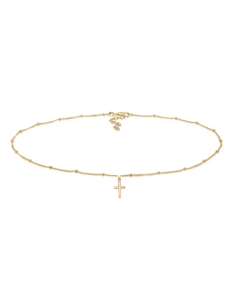 Elli - Choker ketting van 925 sterling zilver met kruisvormig hangertje in goudkleur - view 1
