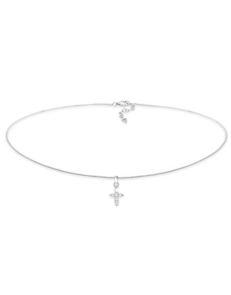 Elli - Choker-ketting voor dames van 925 sterling zilver met religieus kruishangertje met zirkonia kristallen in zilver - view 1