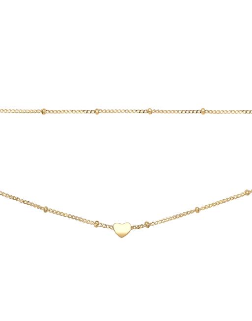 Elli - Chokerketting met twee rijen en hartbedeltje van 925 sterling zilver in goud