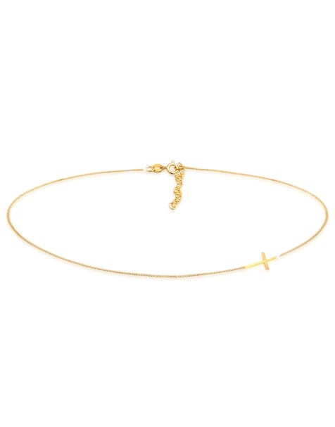 Elli - Collana da donna di tendenza a collarino minimal con croce in argento sterling 925 color oro - view 1
