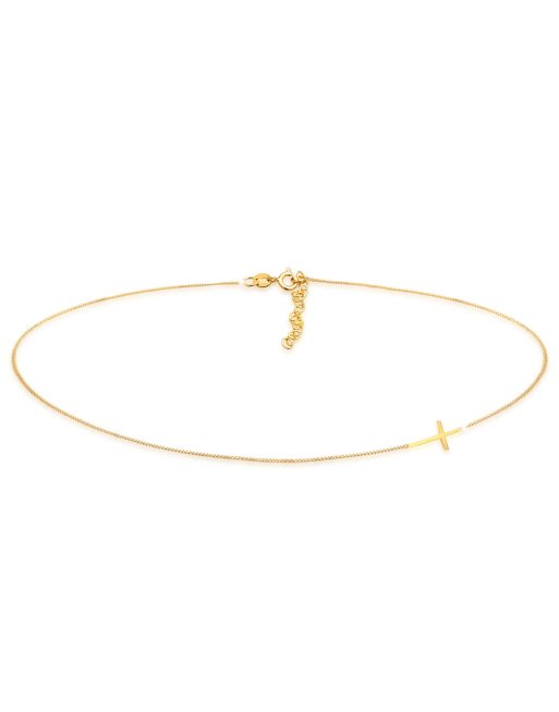 Elli - Collana da donna di tendenza a collarino minimal con croce in argento sterling 925 color oro