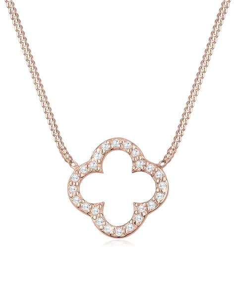 Elli - Collana da donna elegante con pendente a quadrifoglio portafortuna e cristalli zirconia in argento sterling 925 color oro rosa - view 1