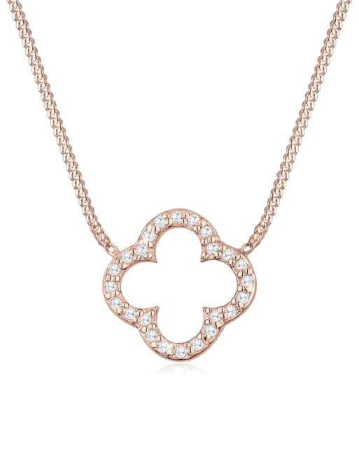 Elli - Collana da donna elegante con pendente a quadrifoglio portafortuna e cristalli zirconia in argento sterling 925 color oro rosa