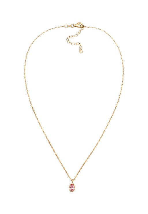 Elli - Collier 38 cm en argent sterling 925 plaqué or avec pendentif à cristaux de verre et chaîne à maillons ovales torsadés - Doré