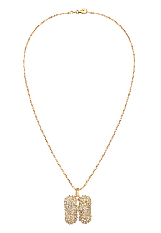 Elli - Collier 45 cm en argent sterling 925 plaqué or avec pendentif lettre bombé et cristaux blancs - Doré