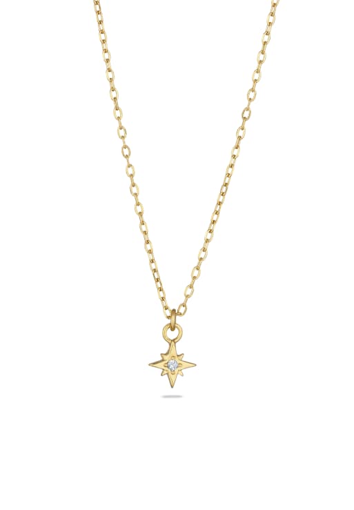 Elli - Collier à chaîne fine 42 cm en argent sterling 925 avec pendentif étoile serti d'un cristal de verre blanc - Doré