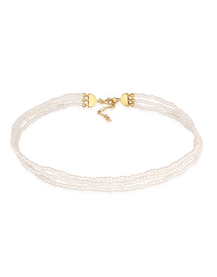 Elli - Collier court 3 rangs avec perles synthétiques en argent massif 925 plaqué or - Blanc