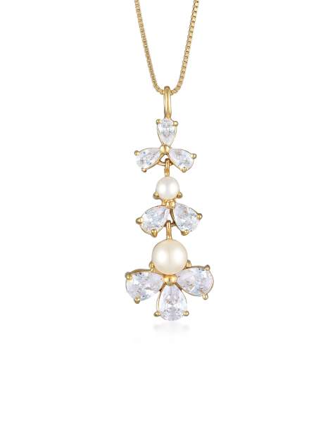 Elli - Collier en argent massif 925 plaqué or et argent avec pendentifs fleurs à zircons - Doré - view 1
