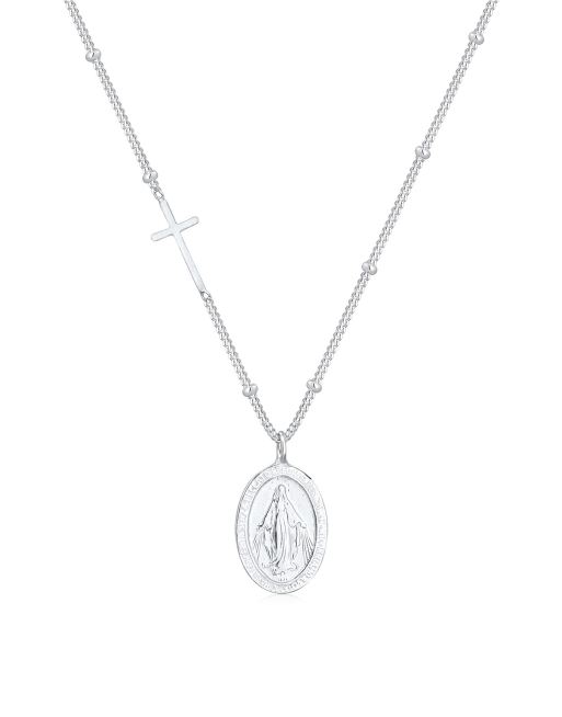 Elli - Collier en argent massif 925 avec breloques croix, billes et médaillon - Argenté