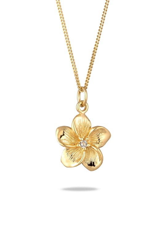 Elli - Collier en argent sterling 925 avec pendentif fleur de frangipanier à cristaux - Doré