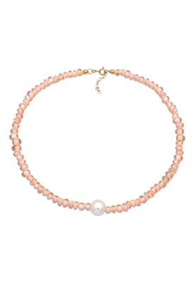 Elli - Collier en argent sterling 925 avec perles circulaires et perles Heishi - Rose