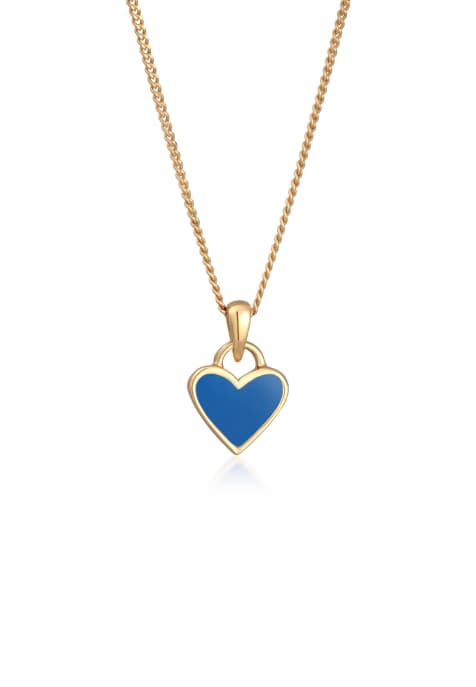 Elli - Collier en argent sterling 925 plaqué or avec pendentif cœur en émail bleu - view 1