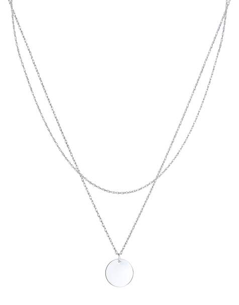 Elli - Collier multi-rangs minimaliste en argent massif 925 plaqué or avec pendentif rond - Argenté - view 1
