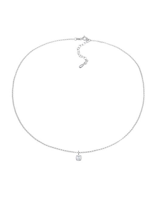 Elli - Collier ras de cou basique avec pendentif solitaire orné de zircons en argent massif 925 - Blanc