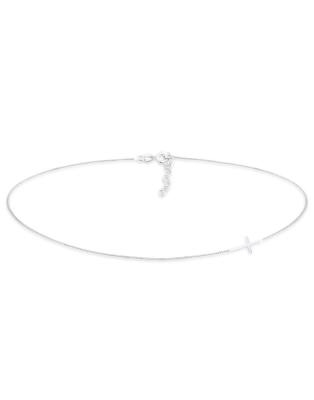 Elli - Collier ras de cou basique en argent massif 925 avec pendentif croix - Argenté