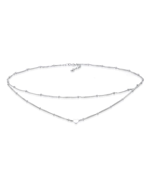 Elli - Collier ras de cou double-rang en argent massif 925 avec pendentif cœur - Argenté - view 1
