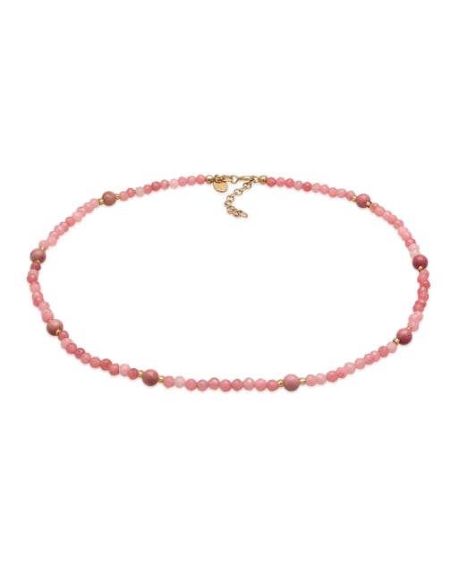 Elli - Collier ras de cou en argent massif 925 plaqué or avec perles en agate - Rose