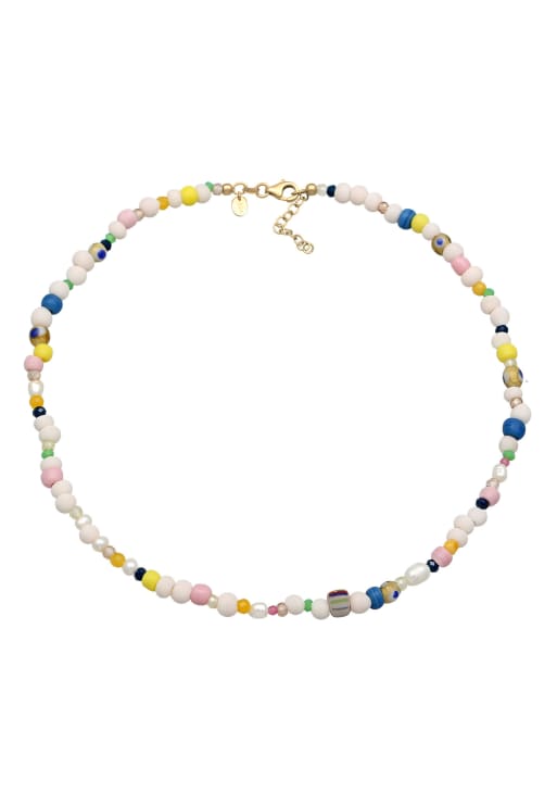 Elli - Collier ras de cou en perles colorées et argent sterling 925 plaqué or - Multicolore