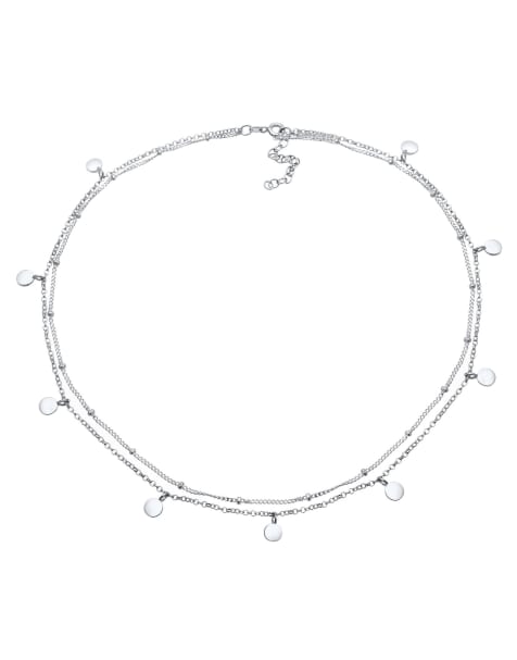 Elli - Collier ras de cou multi-rangs en argent massif 925 avec maillons satellite et chaîne à breloques disques - Argenté - view 1
