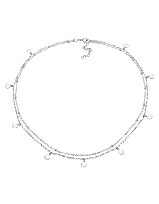 Elli - Collier ras de cou multi-rangs en argent massif 925 avec maillons satellite et chaîne à breloques disques - Argenté