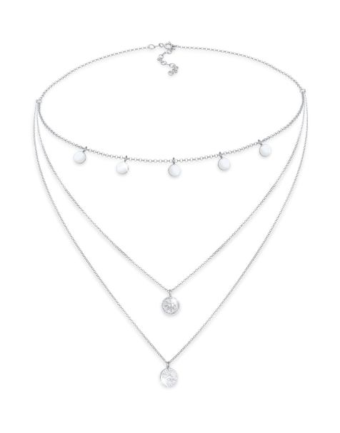Elli - Collier ras de cou multi-rangs en argent massif 925 avec pendentifs pièces de monnaie - Argenté - view 1