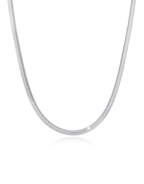 Elli - Collier tendance pour femme en maille serpentine plate à chevrons en argent massif 925 - Argenté - view 1