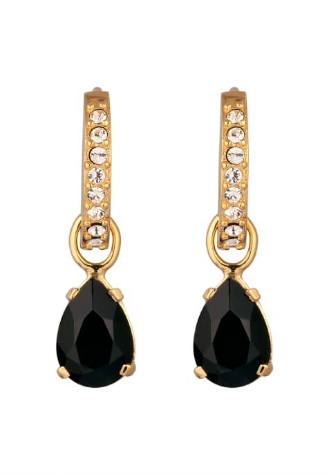 Elli - Créoles en argent sterling 925 avec cristaux de verre blancs et pendentif goutte d'eau noir - Doré - view 1