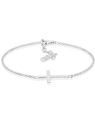 Elli - Damen-Armband in Silber-Optik mit religiösem Kreuz-Motiv aus 925er Sterlingsilber mit Rosévergoldung