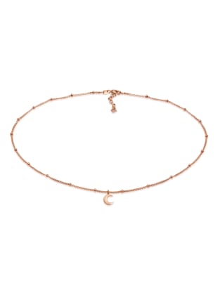 Elli - Damen-Chokerhalskette mit Kugeln aus 925er Sterlingsilber in Roségold mit Halbmondanhänger-Goldfarben
