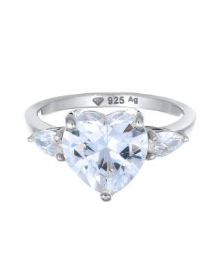 Elli - Damen-Ring aus 925er Sterlingsilber mit herzförmiger Zirkonia-Verzierung