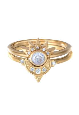 Elli - Damen-Ringe im Set aus 925er Sterlingsilber in Gold mit sternförmigem Design mit weißem Zirkonia-Goldfarben