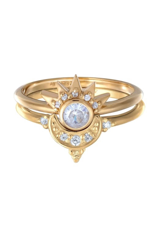 Elli – Damen-Ringe im Set aus 925er Sterlingsilber in Gold mit sternförmigem Design mit weißem Zirkonia