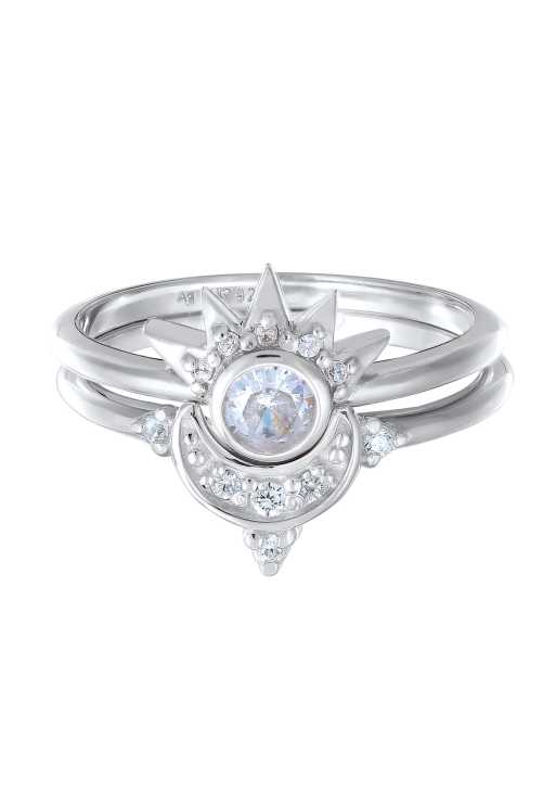Elli – Damen-Ringe im Set aus vergoldetem 925er Sterlingsilber mit sternförmigem Design mit weißem Zirkonia im Diamantschliff für den Sommer/Strand