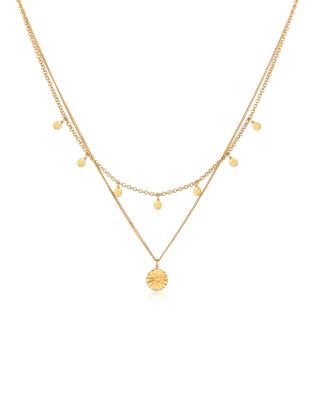 Elli - Doppelreihige vergoldete Damen-Halskette Damen aus 925er Sterlingsilber mit Scheibenanhänger mit Sonnenmotiv-Gold...