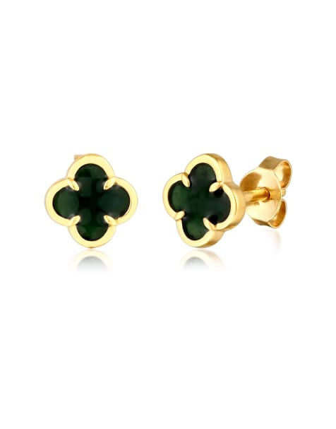 Elli Earrings elli stud earrings women cloverleaf enamel white 925 sterling silver 925 gold-plated gold in green - view 1