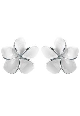 Elli Earrings frangipani blüte natur blume emaille 925 silber in white-Weiß