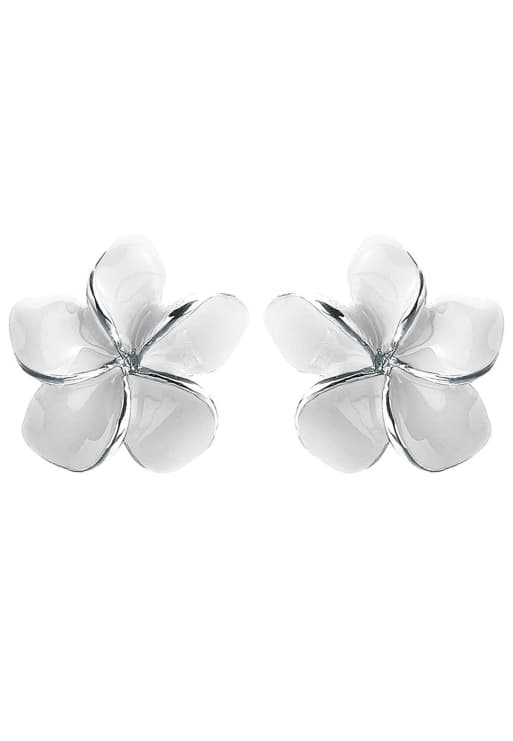 Elli Earrings frangipani blüte natur blume emaille 925 silber in white